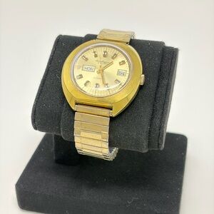 Vintage Jules Jurgensen Automatic Day Date Gold Tone Mens Watch 17J